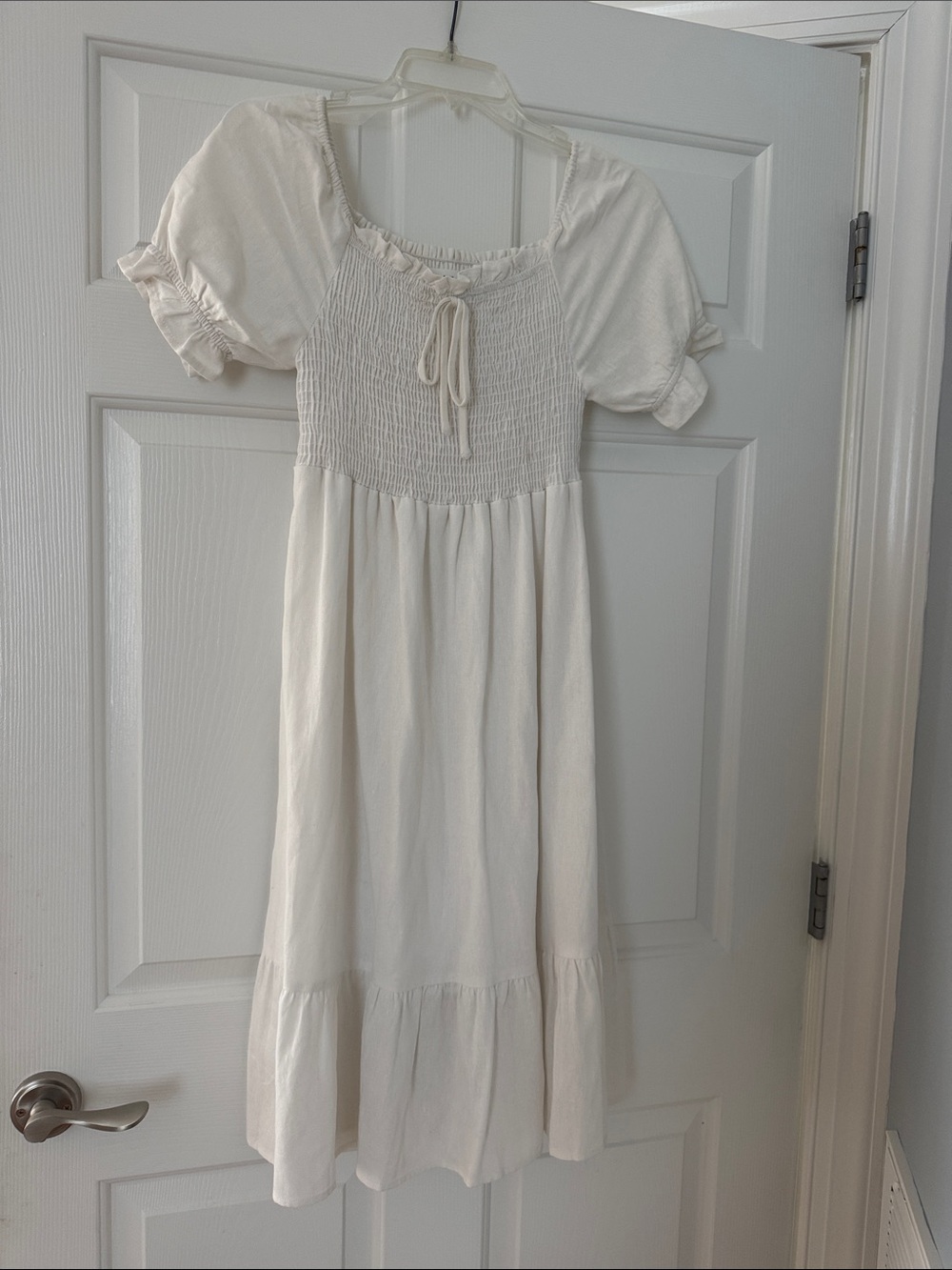 Kaileigh White Smocked Bodice Puff Sleeve Midi Dress